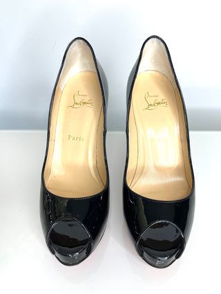 Christian Louboutin Preloved New Very Prive 120 Black Patent Peep-Toe Platform Heels 37.5