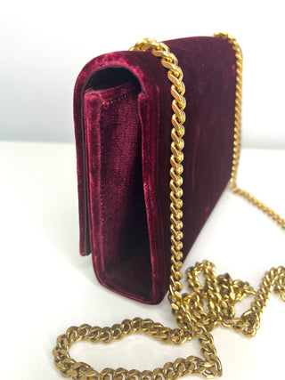 Saint Laurent YSL Kate Small Burgundy Velvet Golden Tassel Chain Crossbody Shoulder Bag