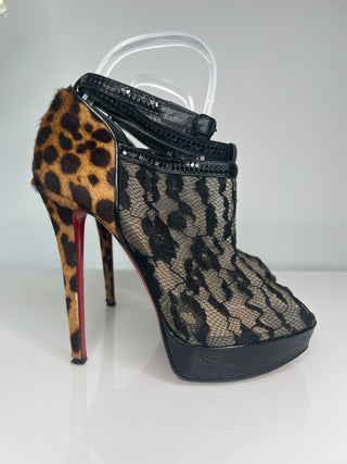 Christian Louboutin Bridget Lace Leopard Platform Ankle Bootie 38 UK5