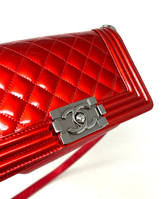 Chanel Small Metallic Red Patent Boy Bag