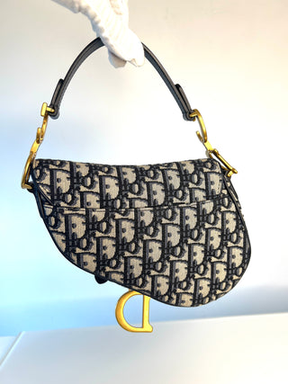 Christian Dior Mini Saddle Bag – Oblique Canvas Navy Leather Handbag
