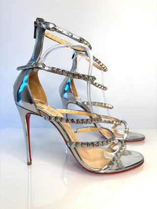 Christian Louboutin Preloved Forever Girl 100 Silver Sandals 40 UK7
