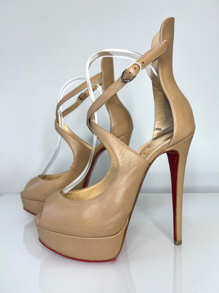 Christian Louboutin Preloved Marlenalta 150 Nude Leather Platform Heels 37.5 UK4.5