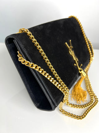 Saint Laurent YSL Kate Tassel Medium Black Suede Shoulder Bag