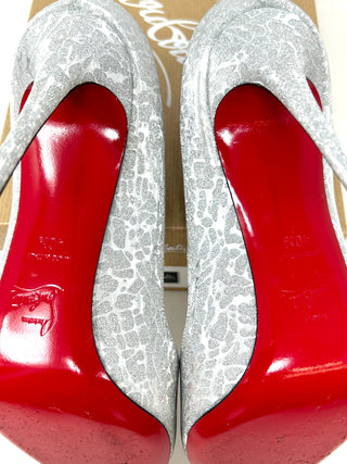 Christian Louboutin Silver Glitter Pump Heels 