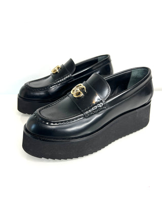 Gucci Pre-Loved Double G Creeper Platform Black Leather Loafers 37.5 UK4.5