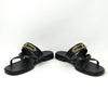 Hermes Black Leather Aged Gold Buckle Sandals