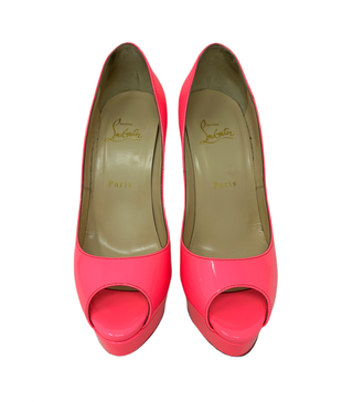 Christian Louboutin Pink Patent Platform Peep Toe Heels