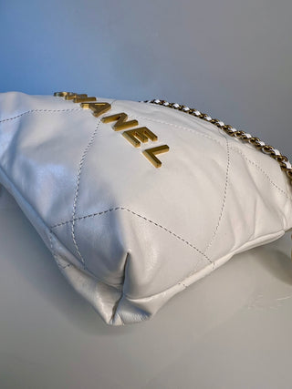 Chanel 22 Mini White Calfskin Bucket Hobo Crossbody Bag