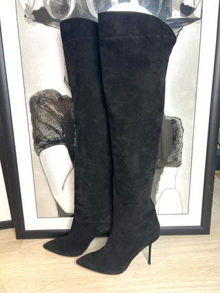 Aquazzura black suede over-the-knee boots with slender heels