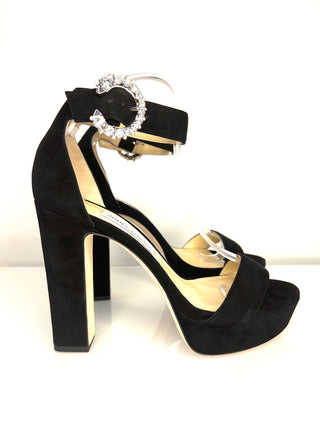 Jimmy Choo Mionne 120 Black Suede Platform Sandals 40 UK7
