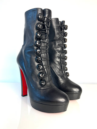 Christian Louboutin Chasseresse 140 Black Nappa Leather Platform Boots – Size 39.5 / UK 6.5
