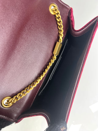 Saint Laurent YSL Kate Small Burgundy Velvet Golden Tassel Chain Crossbody Shoulder Bag