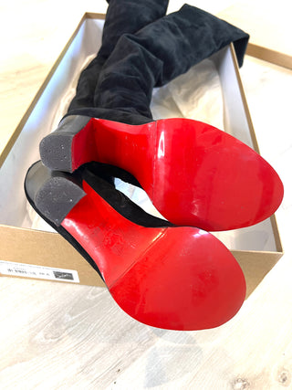 CHRISTIAN LOUBOUTIN VERUSCH 100 BLACK SUEDE OVER-THE-KNEE BOOTS EU38.5 UK5.5