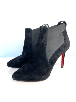 Christian Louboutin Crochinetta 100 Black Suede Chelsea Ankle Boots – Size 39 / UK 6