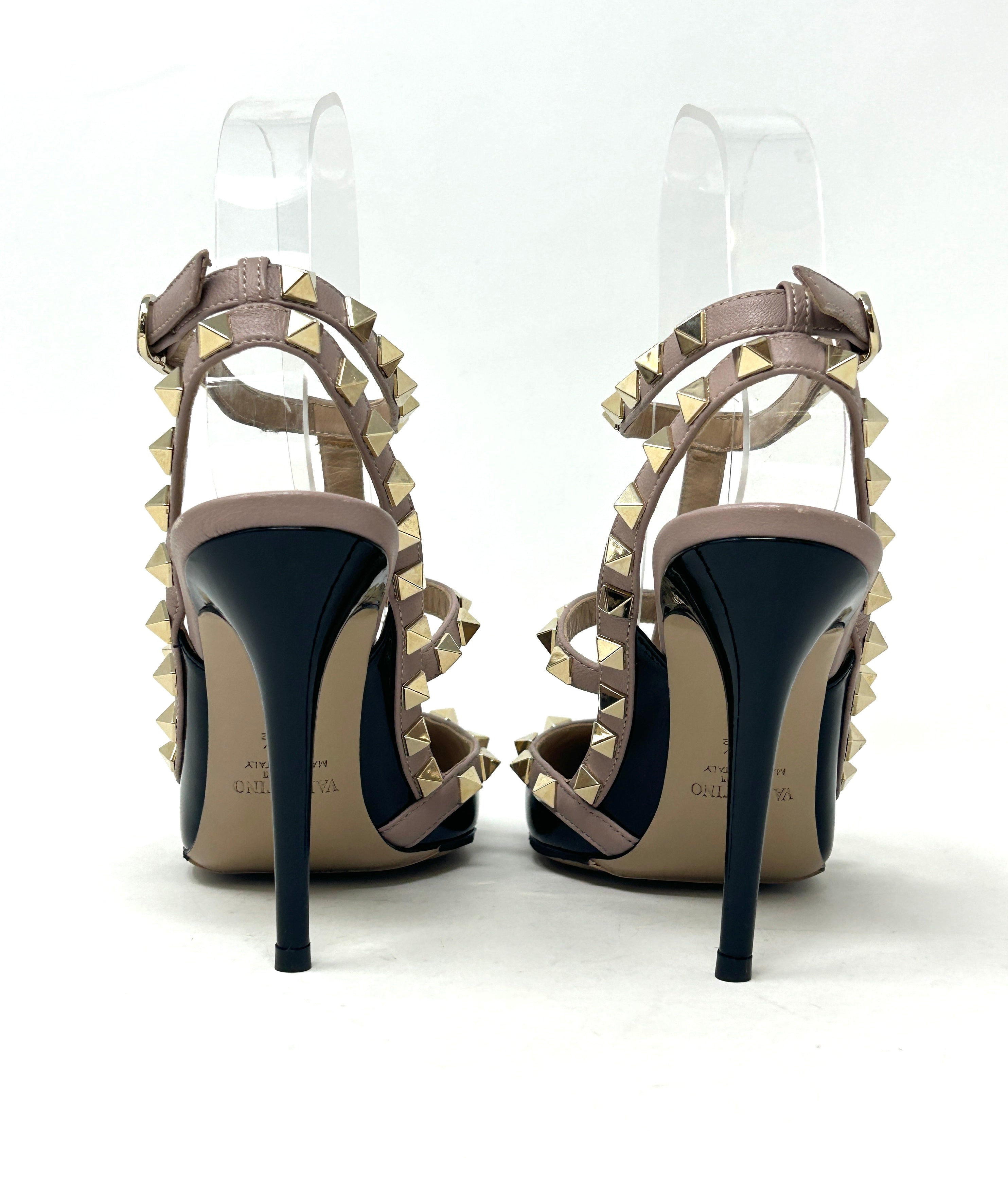 Valentino Garavani Rockstud 100 Black Patent Nude Leather Studded