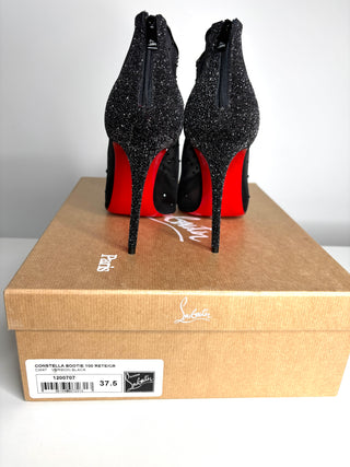 Christian Louboutin Constella Bootie 100 Black Strass Mesh Booties 37.5 UK4.5