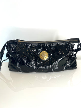 Gucci Pre-Loved Black Patent Leather  Large Hysteria Clutch Bag