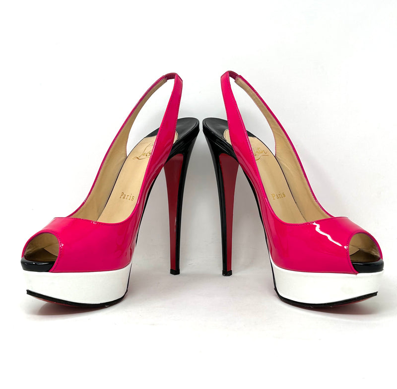 Christian Louboutin Black /Pink/White/Yellow Leather and Patent Leather  Confusalta Platform Heels Size 9.5/40 | Yoogi's Closet