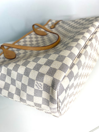 Louis Vuitton Neverfull MM Damier Azur Tote Bag & Matching Pouch