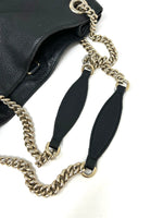 Gucci Medium Black Grained Leather Gold Chain Tote Shoulder Bag