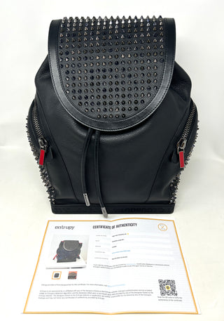 Christian Louboutin Explorafunk Black Leather Spike Drawstring Flap Backpack