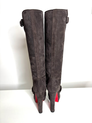 Christian Louboutin Harletty Brown Suede Knee High Boots 35.5 UK2.5