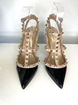 Valentino Garavani Rockstud 100 Black Patent Heels 38 UK5