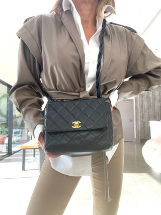 Vintage Chanel Black Quilted Leather Flap – Gold-Plated Hardware Cross-body Shoulder Bag
