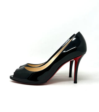 Christian Louboutin You You 85 Black Patent Leather Peep Toe Heels 37 UK 4