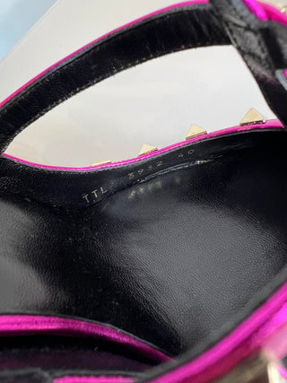 Valentino Garavani Rockstud 100 Metallic Pink Textured Leather Sandals Heels 40 UK7