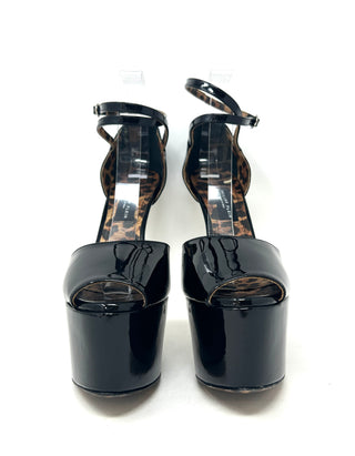 Philipp Plein Black Patent Leather Platform Peep Toe Heel Sandals 41 UK 8