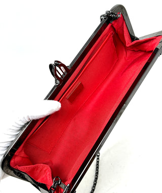 Christian Louboutin Miss Loubi Black Patent Leather Spiked Frame Clutch Bag