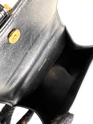 Balenciaga Preloved Hourglass XS Black Croc-Embossed Top Handle Shoulder Bag