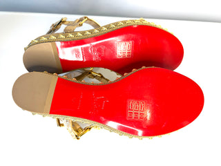 Christian Louboutin Pyradiams Gold Studded Platform Wedge Sandals Large 35 UK2