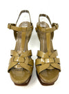 Yves Saint Laurent Olive Green Patent Leather Platform Heel Sandals