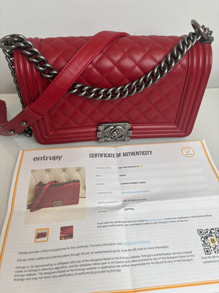 Chanel Medium Boy Bag Quilted Red Calfskin Shoulder Bag