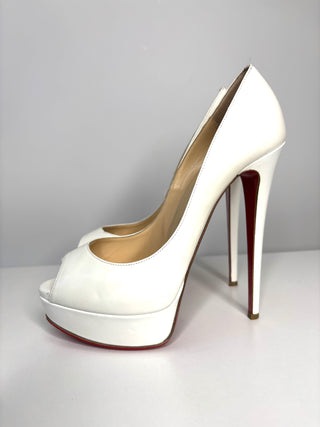 Christian Louboutin Lady Peep White Jazz Calf Leather Platform Heels 39 UK6