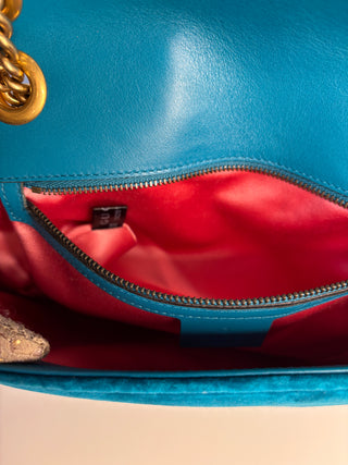 Gucci GG Marmont Small Turquoise Blue Velvet Shoulder Bag