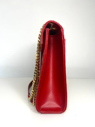 Saint Laurent YSL Pre-Loved Large Envelope Red Chevron Quilted Leather Shoulder Bag