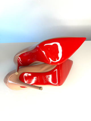 Christian Louboutin Kate 100 Nude Patent Leather Pumps – Size 37.5 UK 4.5