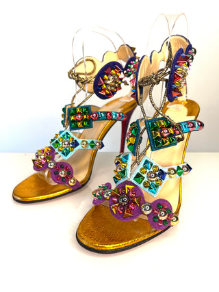 Christian Louboutin Kaleikita 100 Studded Lace-Up Sandals 38 UK5