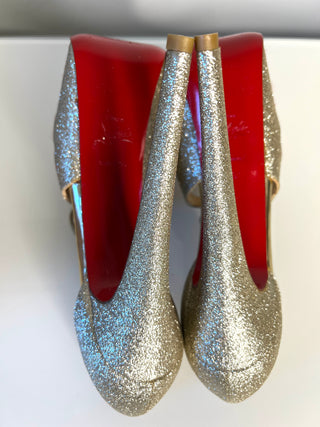 Christian Louboutin Exagona 160 Platine Glitter Platform Heels 38 UK5