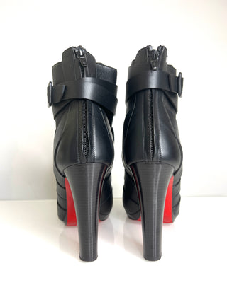 Christian Louboutin Preloved Lamu Black Leather Strappy Ankle Boots 38.5 UK5.5