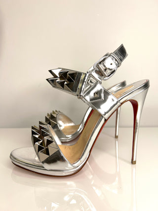 Christian Louboutin Preloved Miziggoo 120 Silver Sandals 38.5 UK5.5