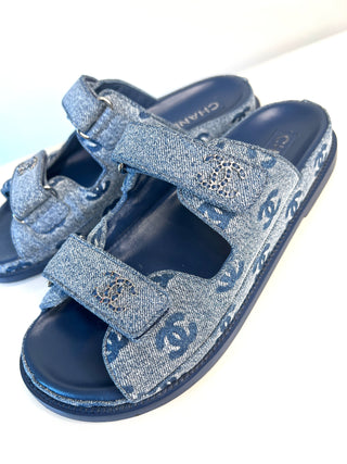 Chanel CC Monogram denim Dad sandals