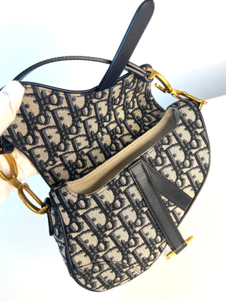 Christian Dior Mini Saddle Bag – Oblique Canvas Navy Leather Handbag