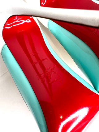 Christian Louboutin Tucsick 120 Turquoise Gold Glitter Heels 38 UK5