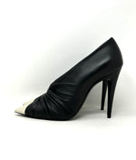 Saint Laurent Vivi 110 Black Leather White Toe Ruched Pump Heels 41.5 UK 8.5