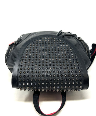 Christian Louboutin Explorafunk Black Leather Spike Drawstring Flap Backpack